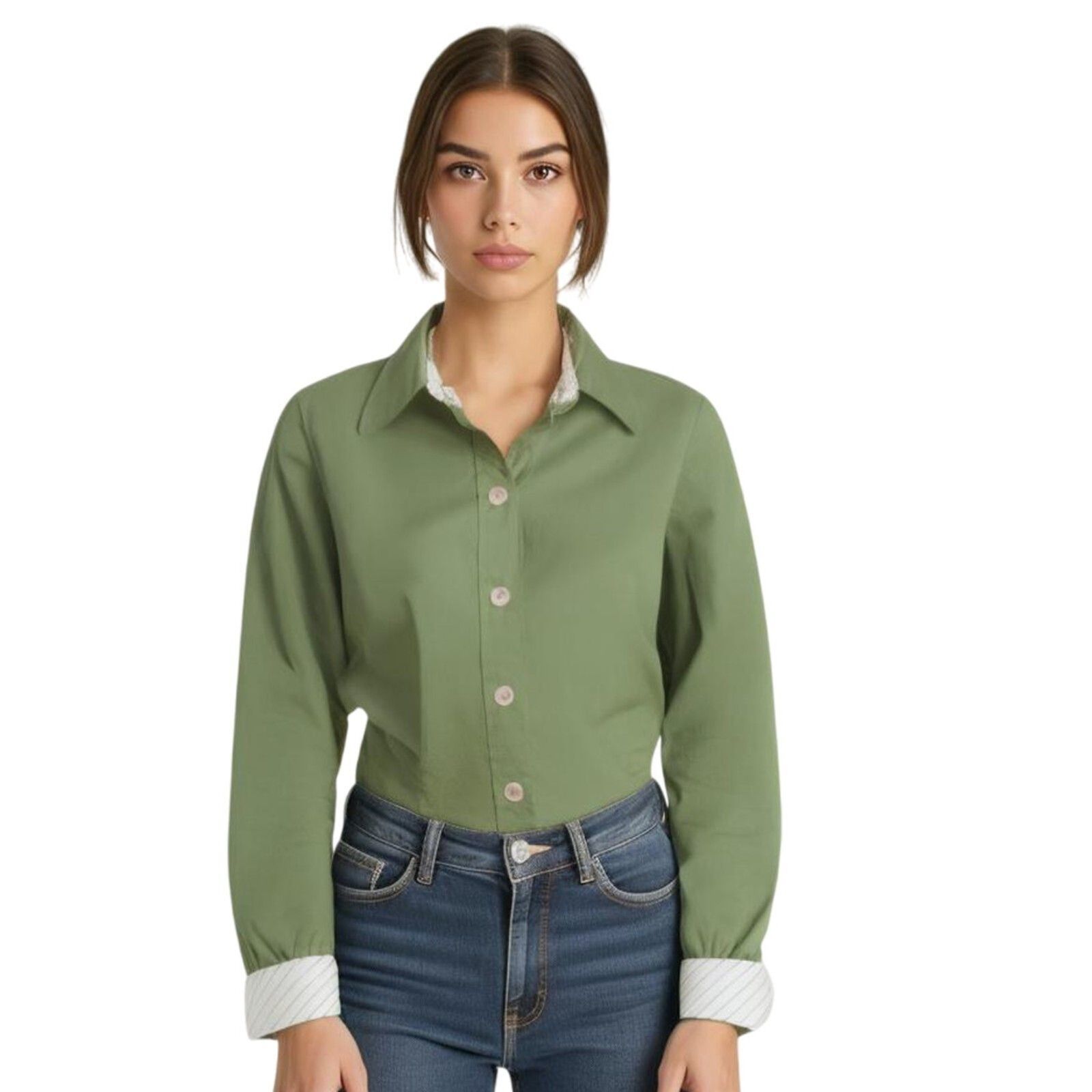 Old Navy Green Button Down Perfect Fit Stretch Shirt Size S - $19.80