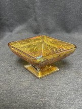 Vintage Indiana Amber Carnival Glass Pedestal Diamond Shaped Centerpiece - $12.77