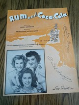 sheet music &quot;rum and coca-cola&quot;  andrew sisters - £14.88 GBP