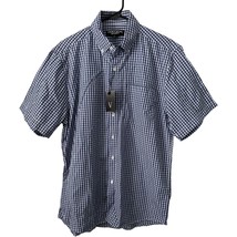 NEW Vertical Sport Mens Shirt Large Casual Button Down Blue White Checkered - £12.08 GBP