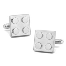 BUILDING BLOCK CUFFLINKS Silver Color Novelty Toy Brick Metal Enamel w G... - $16.36 CAD