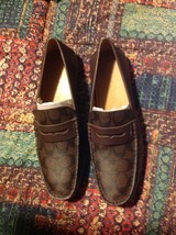 Coach Men&#39;s Mott DK Brown Leather &amp; Coated Canvas Loafers-Size:11.5D -Ne... - £165.19 GBP