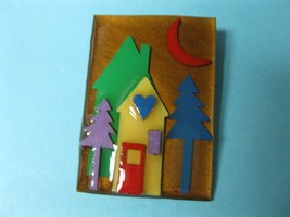 House Pin by Lucinda - one of a kind - Maine artist - red crescent moon - $20.00
