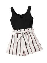 Girl's Sleeveless Notch Neck Belted Romper Striped Rib Knit Black White ... - €13,28 EUR Girl's Sleeveless Notch Neck Belted Romper Striped Rib Knit Black White ... - €13,28 EUR