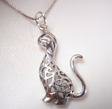 Kitty Cat Stencil Pendant 925 Sterling Silver Corona Sun Jewelry feline meow - £13.69 GBP