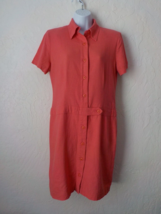 RK Original Orange Dress Women 8 Button Up Linen Rayon Sheath Sleeveless VTG90s - £12.65 GBP