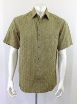 Columbia Men&#39;s Medium Green Striped Short Sleeve Button Up Cotton Shirt - $153.15 MXN