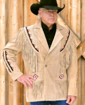 Men&#39;s American Beige Buckskin Jacket Handmade Plains Indian Beaded Bucks... - £69.92 GBP+