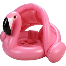 Flamingo Baby Swimming Ring With Upf 50+ Canopy Back Holder Never Flip, Inflatab - £26.88 GBP