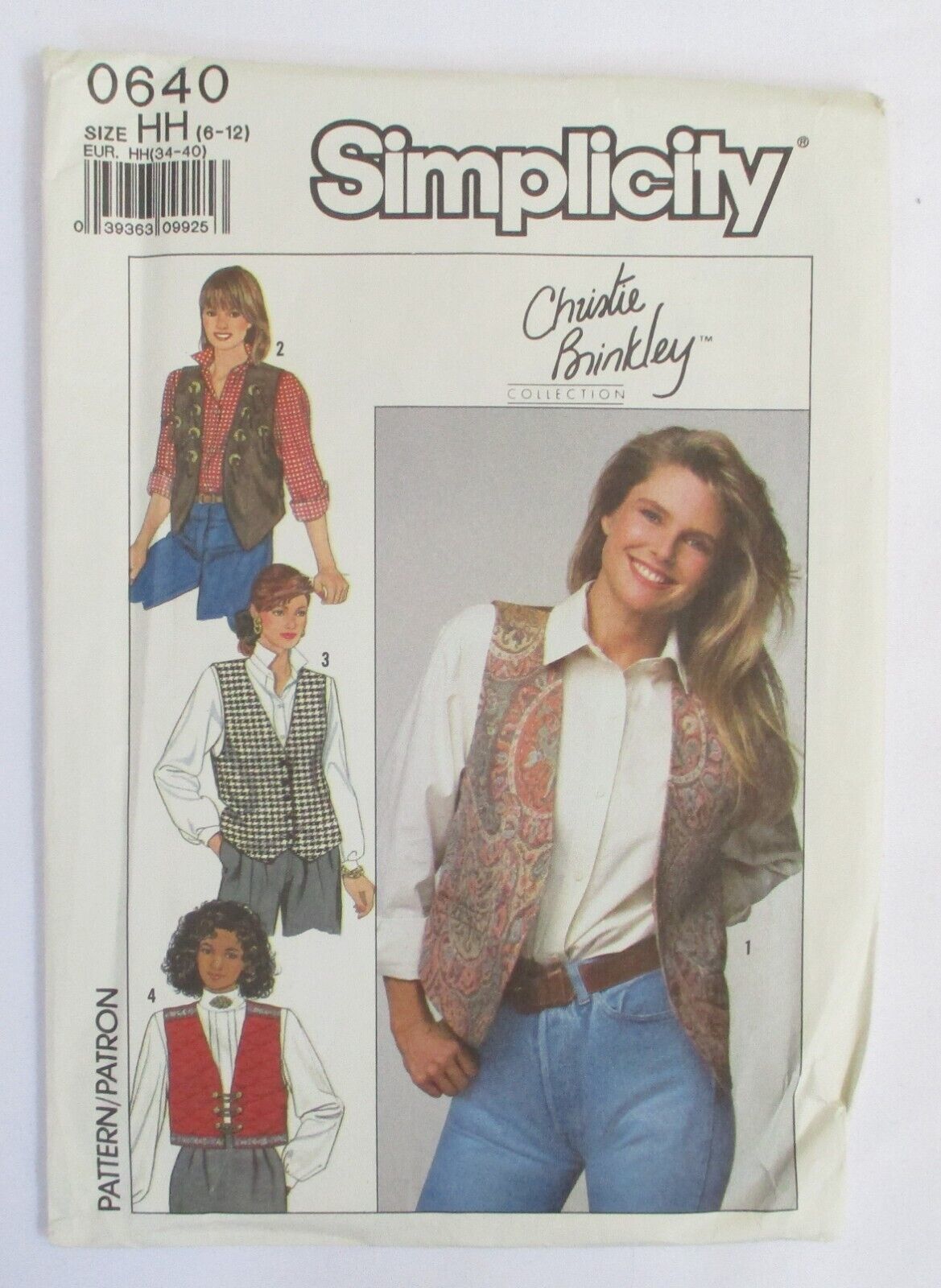 Primary image for Simplicity 0640 Size 6-12 Christie Brinkley Collection Vests 1989 UNCUT
