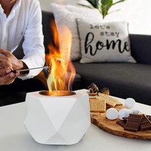 Tabletop Fire Pit, Concrete Portable Fire Bowl, Small Tabletop Rubbing, White - £31.55 GBP