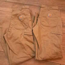 Carhartt relaxed fit pants set 2 pairs sz 34x30 tan dark khaki brown wor... - $30.00