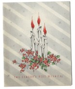 VINTAGE 1940s WWII ERA Christmas Greeting Card Candles Red Berry Holly H... - $14.84
