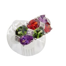 Womens Fashion Jewelry Multicolor Purple Rhinestone Silver Tone Ring size 7.75 - £15.73 GBP