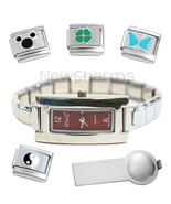 Red Rectangle Italian Charm Watch Bracelet Plus Charm Tool & Enamel Charms - $18.69