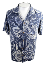 Caribbean Joe vtg Men Hawaiian ALOHA shirt pit to pit 24 L batik rayon blue luau - £19.78 GBP