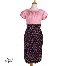 Vintage High Waist Purple Violets Black Skirt w Pockets Worthington 14 -... - $28.00