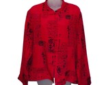 Chico&#39;s Red Black Top Silk Asian Style Print Button Front Long Sleeve sz 3 - £20.66 GBP
