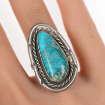 sz7 Vintage Navajo long silver and turquoise ring - £86.29 GBP