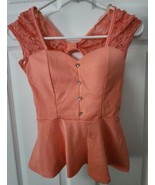 NWOT Love Culture Peplum Rhinestone Button Coral Eyelet Knot Back Shirt ... - £29.87 GBP