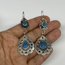 1pc, Handmade Turkmen Earring Tribal Jewelry Turquoise Inlay Drop Boho, B14199 - £9.59 GBP