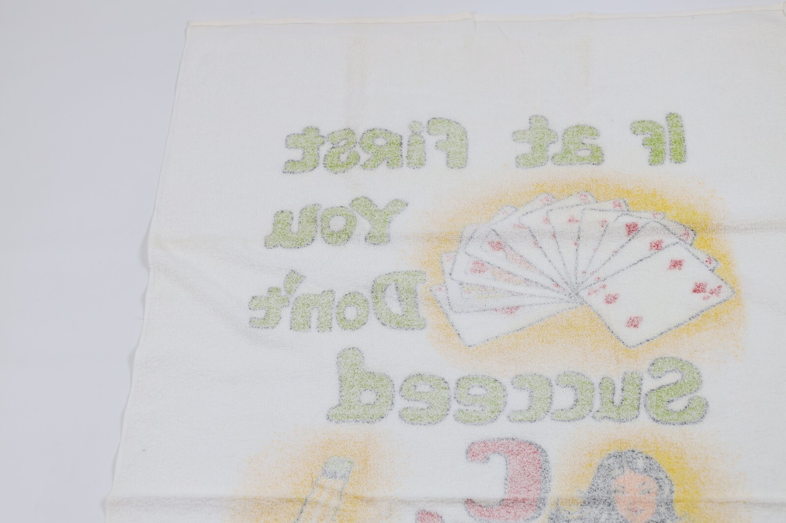 Vintage 80s 90s If At First You Don't Succeed Cheat Card Poker Pinup Girl Towel Item image 10