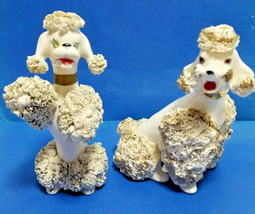 2 Spaghetti WHITE Large Poodle Puppy Dogs Vintage Figurines #14 - £32.16 GBP