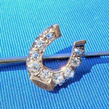 Earth mined Diamond Antique Cushion cut Deco Horseshoe Brooch Equestrian Pin 14k - $62,847.38 MXN