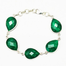 925 Sterling Silver Natural Emerald Bracelet Handmade Birthstone Jewelry - £40.25 GBP