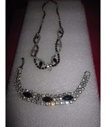 Vintage Marquis Black Onyx &amp; Clear Rhinestone Rhodium Necklace &amp; Bracele... - £26.28 GBP