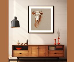 Horned Bull Illustration Wall Art Poster Print 10 x 10 in - £11.59 GBP