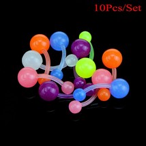 10/20Pcs Mix Color Silicone Belly Piercing Navel Flexible Bar Balls Piercing Nom - £10.52 GBP