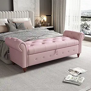 63&quot; Tufted Storage Bench For Bedroom End Of Bed,Upholstered Ottoman Benc... - £338.19 GBP
