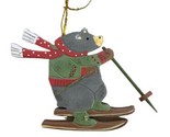 Wooden Black Bear Skiing Christmas Ornament 3 in - £4.26 GBP