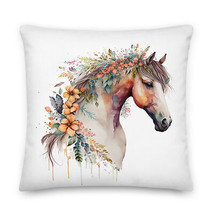 Floral Horse Watercolor Art Premium Pillow - £22.29 GBP+
