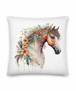 Floral Horse Watercolor Art Premium Pillow - $37.59 CAD+