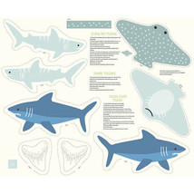 36&quot; X 44&quot; Panel Sharks Tooth Fairy Pillows Stingrays Cotton Fabric Panel D692.51 - £10.18 GBP