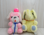 Brechner vintage plush puppy dog pink white w/ hat yellow elephant blue ... - $12.86