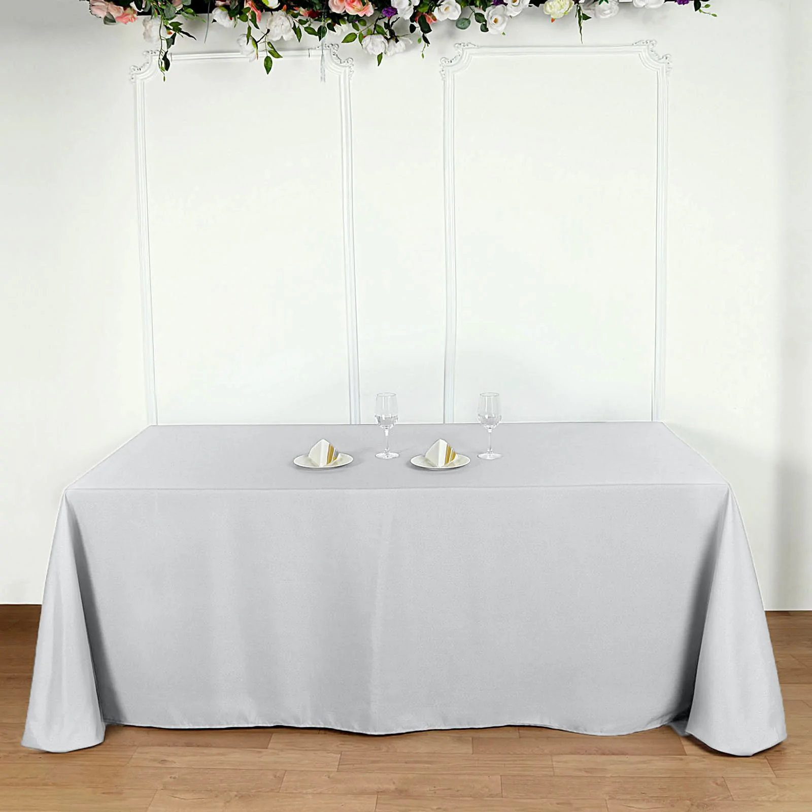 Silver - 90x156&quot; Polyester Rectangle Tablecloths Wedding Party Events - £27.42 GBP