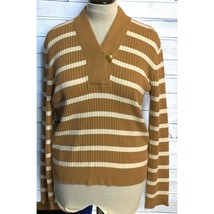 Lauren Ralph Lauren Sweater Womens Size XL Striped Brown White Button Accent - £14.39 GBP