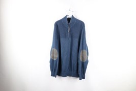 Duluth Trading Co Mens Large Wool Blend Knit Elbow Patch Half Zip Sweater Blue - $54.40