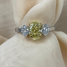 3 Stone 1.22 Ct IGI Yellow Oval Lab Grown Diamond Engagement Ring 14k 1.74 Ctw - £1,019.29 GBP