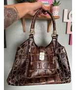 Brahmin Large Elisa Espresso Croc Genuine Leather Embossed Bag Purse Sat... - $504.28 CAD