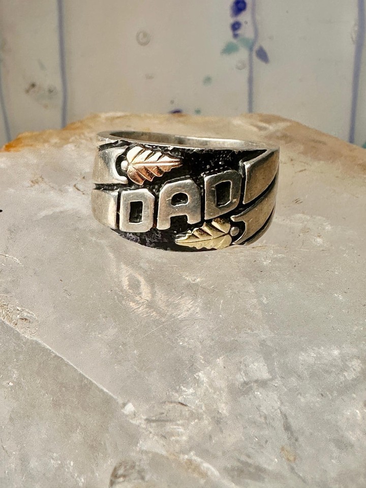 Black Hills Gold ring size 6.50 Fathers Day DAD leaves band sterling silver men Item image 9