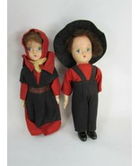 2 Vintage Small Boy Girl Hard Plastic Amish Doll Dolls Red Black 49975 - £23.35 GBP
