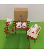 Set Of 4 Vintage 1980s Avon Teddy Bear On Red Ornament Bench Trike 2 Wagons - $16.79