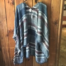 Sonoma Poncho Cover Up One Size Blue Stripe Fringed Edge Shawl NWT Boho Hippie - £11.23 GBP