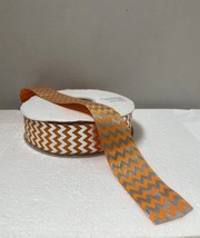 100 YARD ROLL 1.5” ORANGE SILVER FOIL CHEVRON GROSGRAIN RIBBON - $12.04