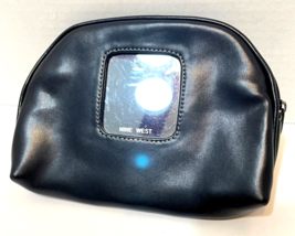 Nine West Black Faux Leather Cosmetic Bag Organizer Zip with Mirror 7x5  - $12.60