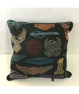 Stuffed Pillow Harley Davidson Logos 15”x15” Black DAKOTAH  rare - $44.55